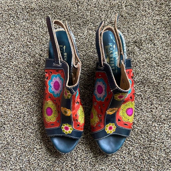 L'Artiste Belen Spring Step Floral Leather Slingback Sandal Heel US 40 - Picture 2 of 9